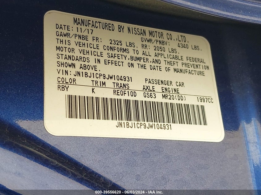 2018 Nissan Rogue Sport Sv VIN: JN1BJ1CP9JW104931 Lot: 39556620