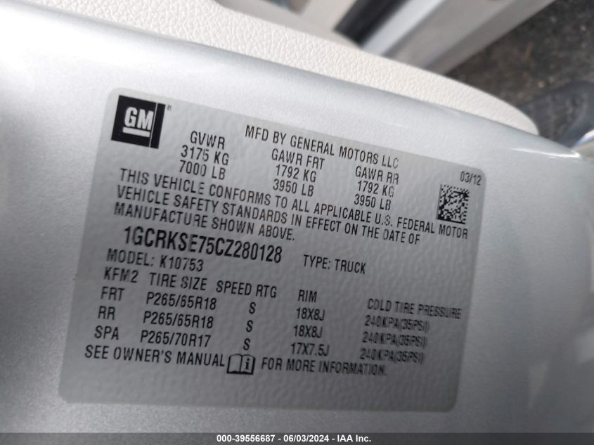 2012 Chevrolet Silverado 1500 Lt VIN: 1GCRKSE75CZ28012 Lot: 39556687