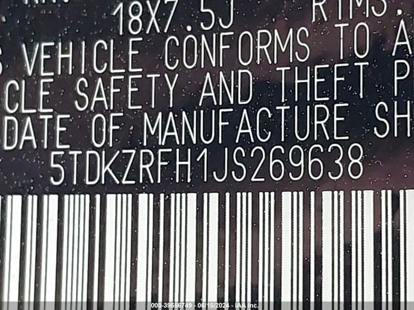 2018 Toyota Highlander Xle VIN: 5TDKZRFH1JS269638 Lot: 39556749