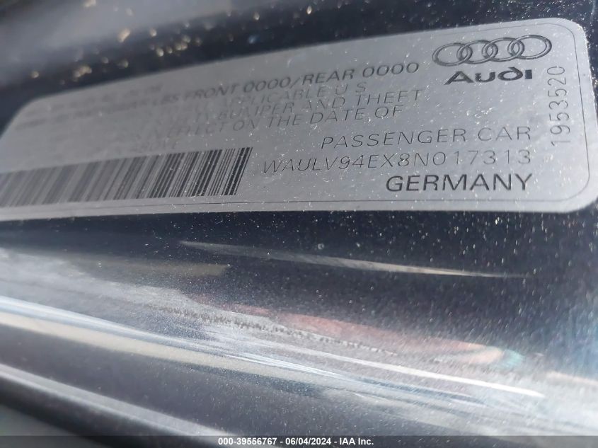 2008 Audi A8 4.2 VIN: WAULV94EX8N017313 Lot: 39556767