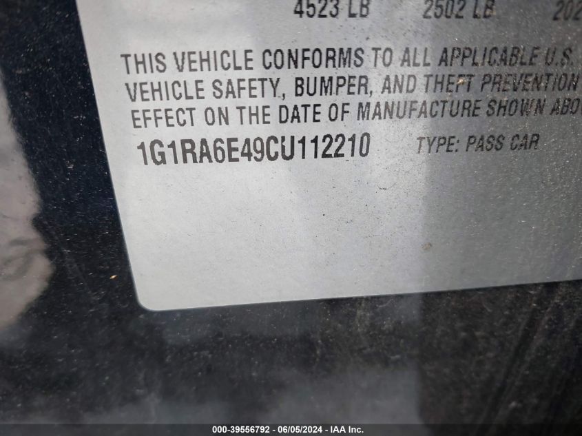 2012 Chevrolet Volt VIN: 1G1RA6E49CU112210 Lot: 39556792