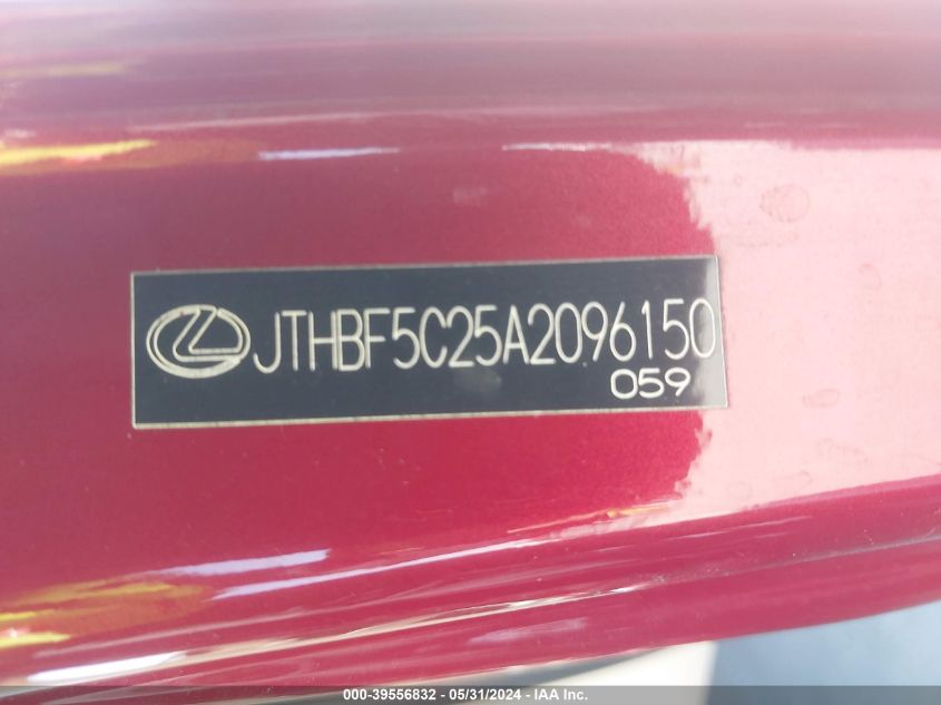 2010 Lexus Is 250 VIN: JTHBF5C25A2096150 Lot: 39556832