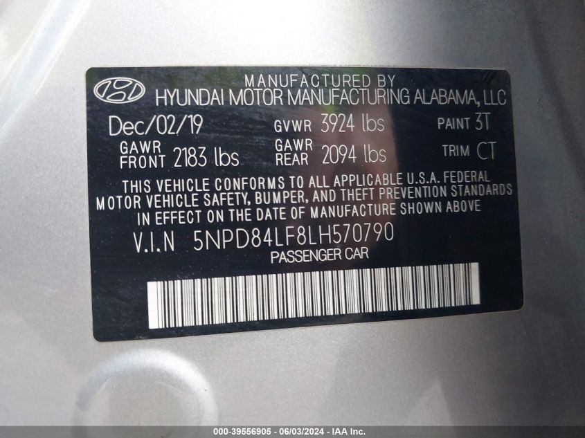 5NPD84LF8LH570790 2020 Hyundai Elantra Limited