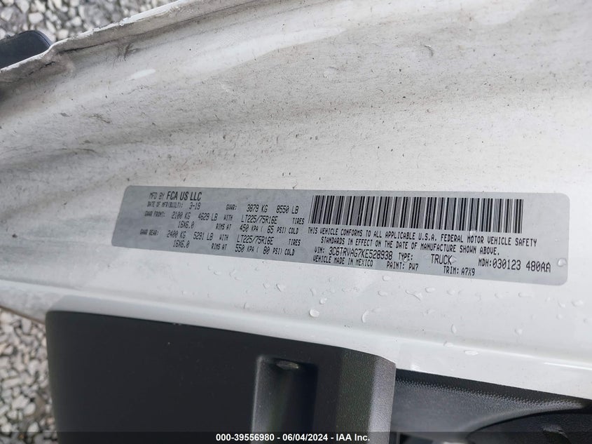 2019 RAM PROMASTER 1500 LOW ROOF 136 WB - 3C6TRVAG7KE528938