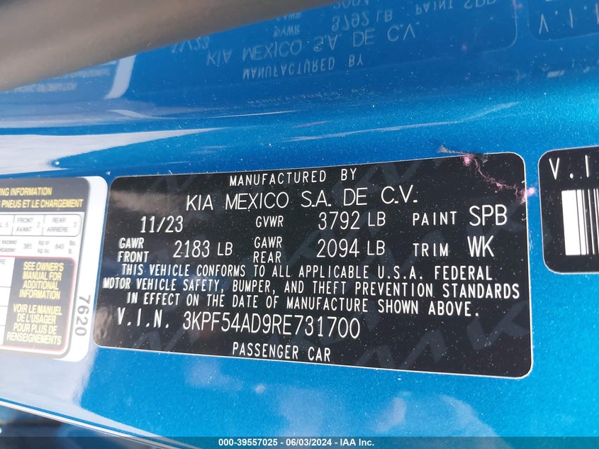 2024 KIA FORTE GT LINE - 3KPF54AD9RE731700