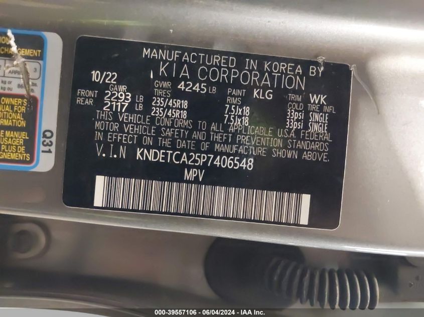 2023 Kia Seltos Sx Turbo VIN: KNDETCA25P7406548 Lot: 39557106