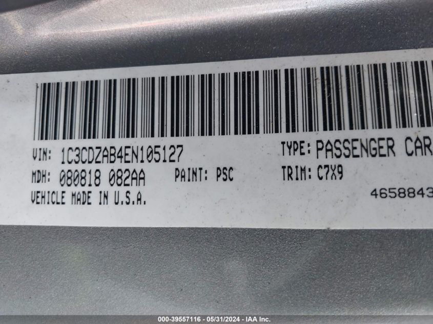2014 Dodge Avenger Se VIN: 1C3CDZAB4EN105127 Lot: 39557116