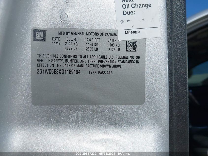 2013 Chevrolet Impala Ltz VIN: 2G1WC5E3XD1189194 Lot: 39557232