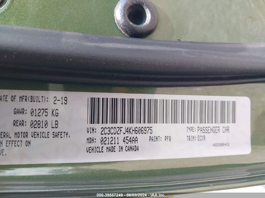 2019 Dodge Challenger R/T Scat Pack VIN: 2C3CDZFJ4KH606975 Lot: 39557249