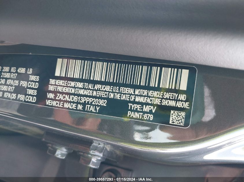 2023 Jeep Renegade Latitude 4X4 VIN: ZACNJDB13PPP20362 Lot: 39557293