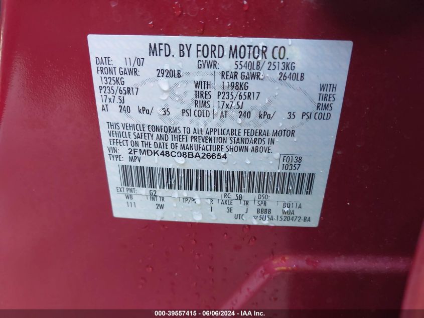 2FMDK48C08BA26654 2008 Ford Edge Sel