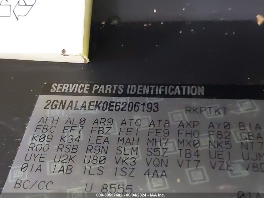 2014 Chevrolet Equinox Ls VIN: 2GNALAEK0E6206193 Lot: 39557482