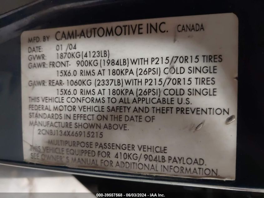 2004 Chevrolet Tracker VIN: 2CNBJ134X46915215 Lot: 39557568