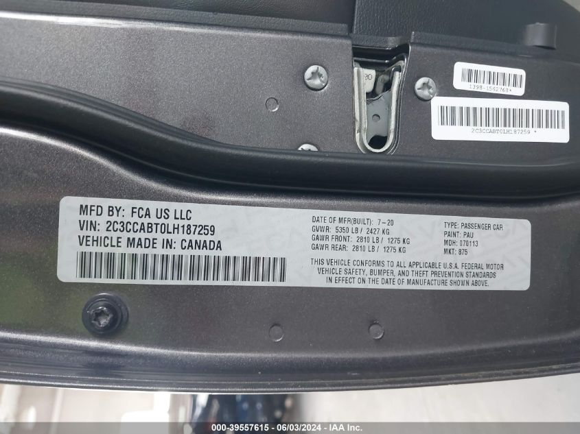 2020 Chrysler 300 300S VIN: 2C3CCABT0LH187259 Lot: 39557615