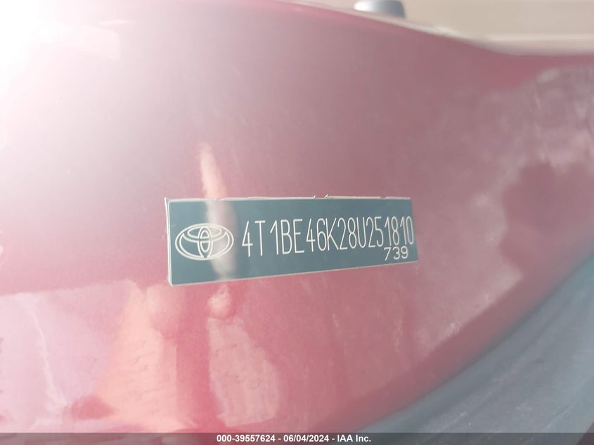 2008 Toyota Camry Le VIN: 4T1BE46K28U251810 Lot: 39557624