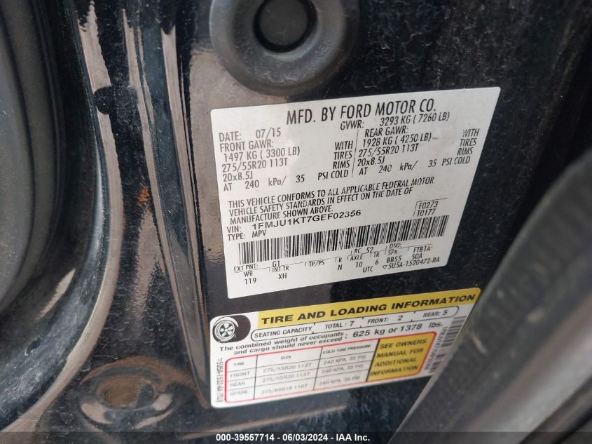 2016 Ford Expedition Limited VIN: 1FMJU1KT7GEF02356 Lot: 39557714