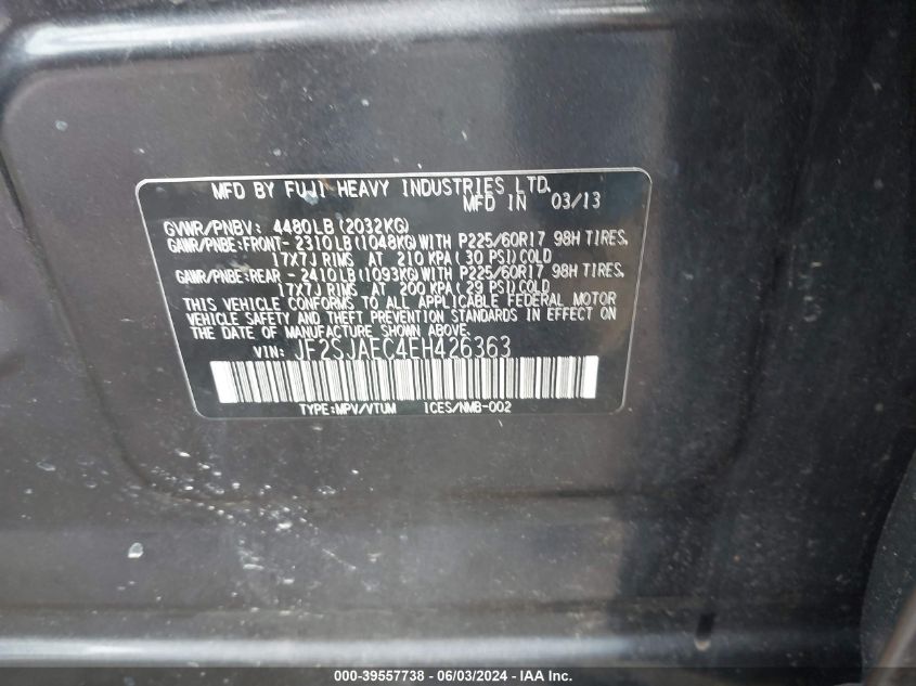 2014 Subaru Forester 2.5I Premium VIN: JF2SJAEC4EH426363 Lot: 39557738