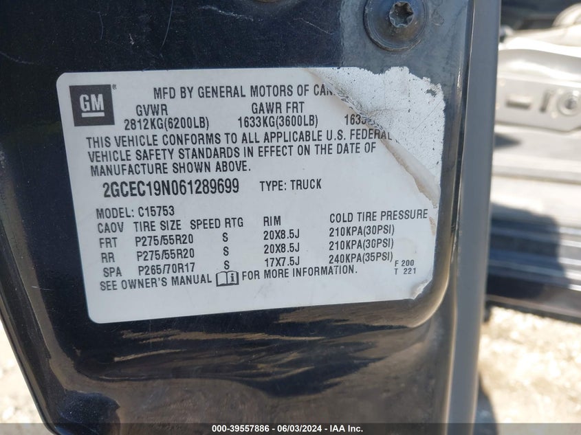 2006 Chevrolet Silverado VIN: 2GCEC19N061289699 Lot: 39557886