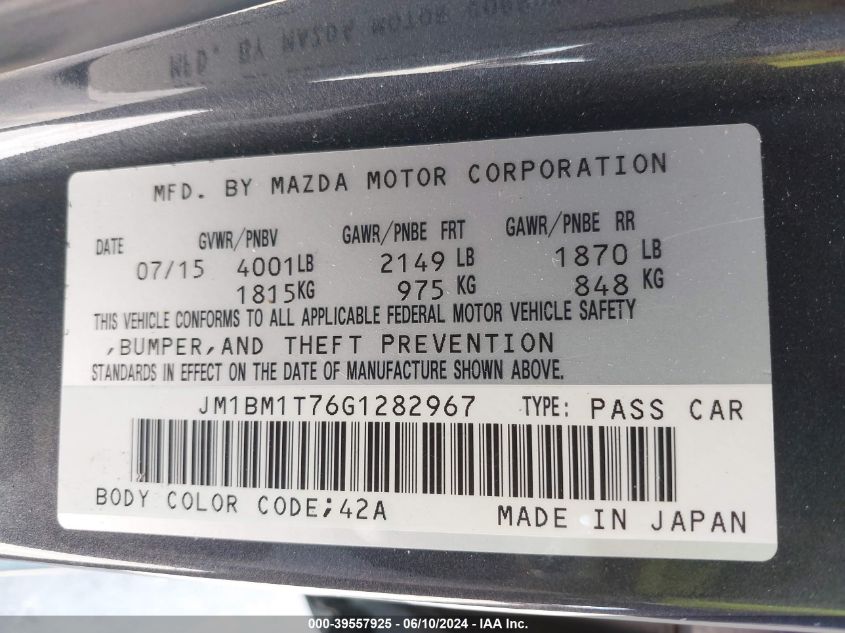 2016 Mazda Mazda3 I Sport VIN: JM1BM1T76G1282967 Lot: 39557925