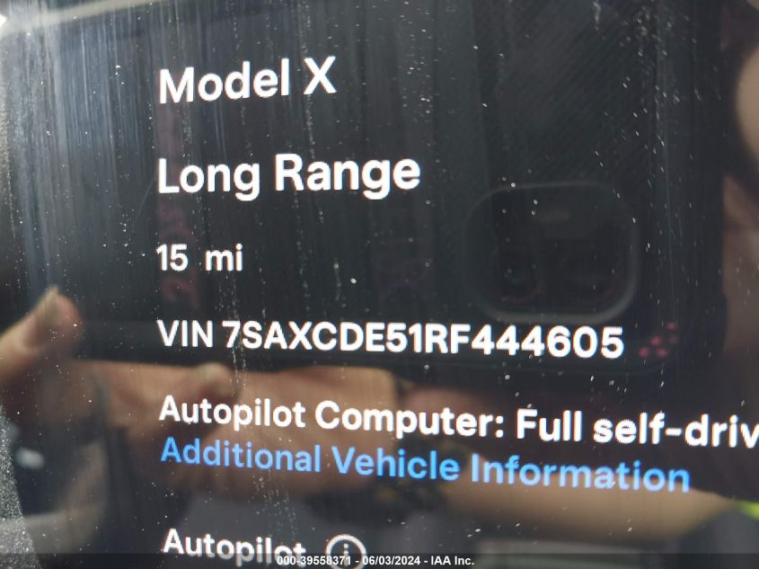 2024 Tesla Model X Long Range VIN: 7SAXCDE51RF444605 Lot: 39558371