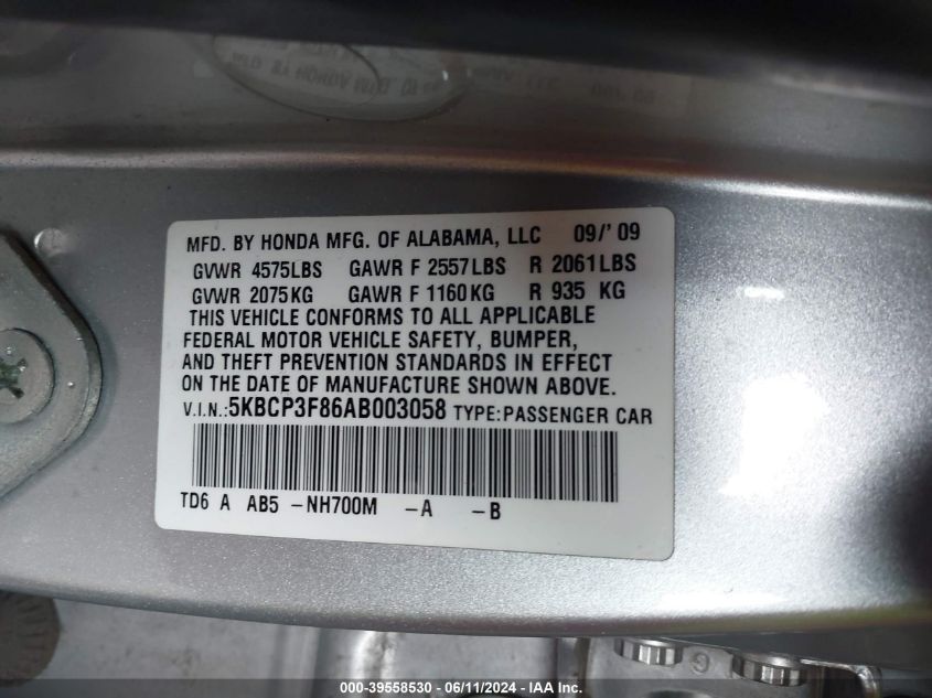 5KBCP3F86AB003058 2010 Honda Accord 3.5 Ex-L