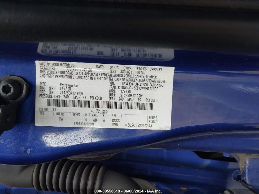 2013 FORD FOCUS SE - 1FADP3F21DL326150