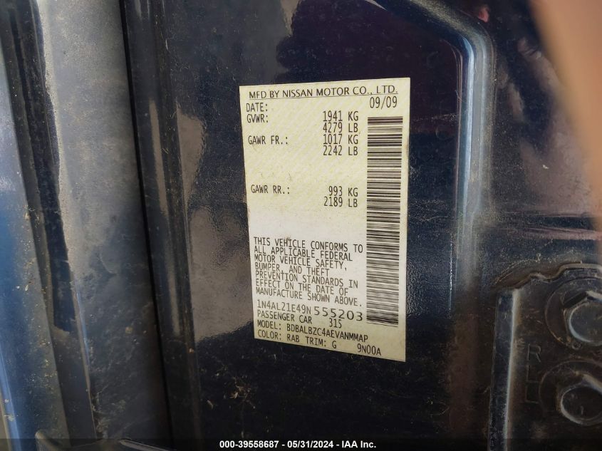 2009 Nissan Altima 2.5 S VIN: 1N4AL21E49N555203 Lot: 39558687