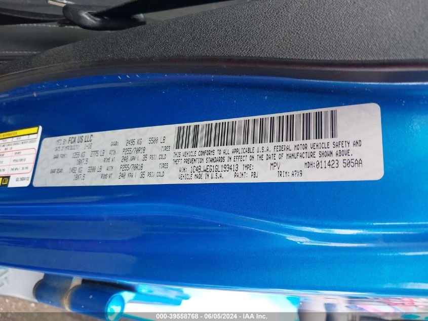 2016 Jeep Wrangler Unlimited Sahara VIN: 1C4BJWEG1GL193413 Lot: 39558768