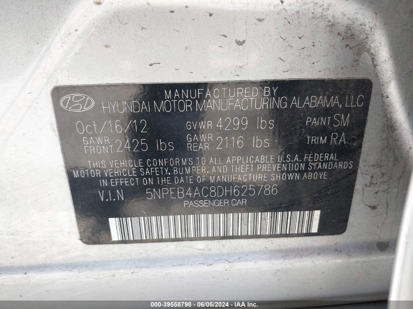 2013 HYUNDAI SONATA GLS - 5NPEB4AC8DH625786