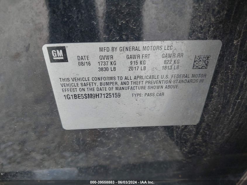 2017 Chevrolet Cruze Lt Auto VIN: 1G1BE5SM9H7125159 Lot: 39558883