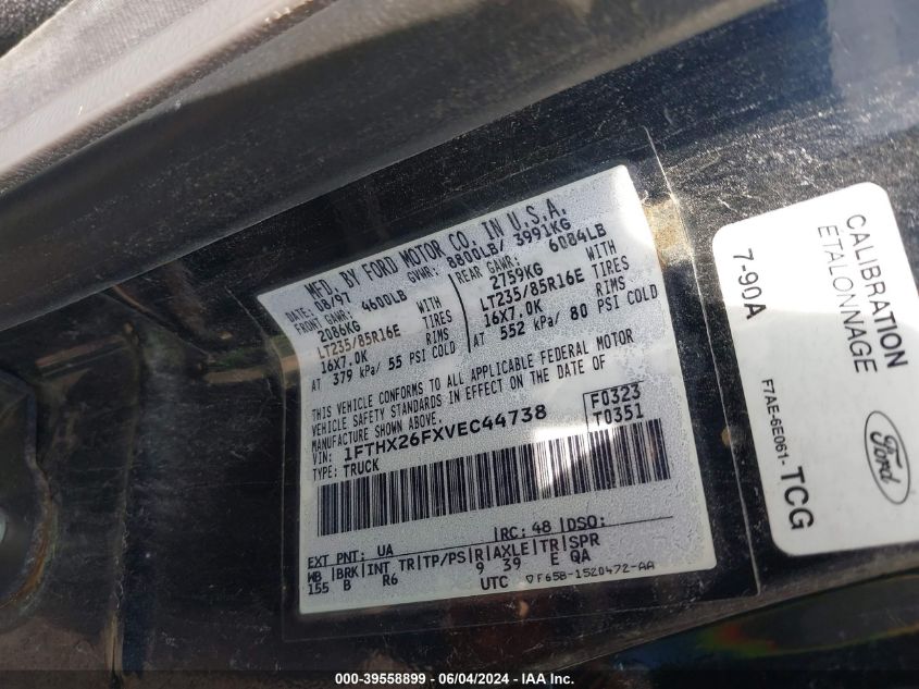 1997 Ford F-250 Xl VIN: 1FTHX26FXVEC44738 Lot: 39558899