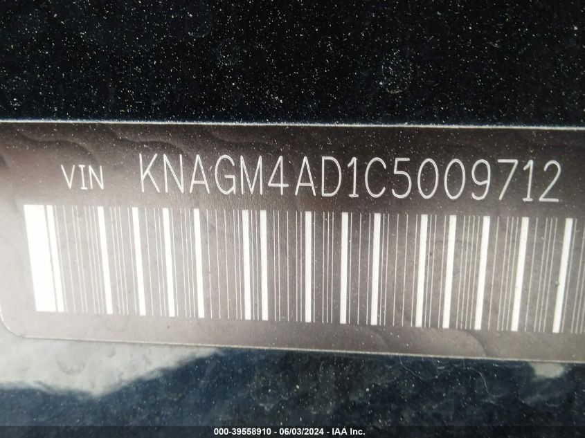 2012 Kia Optima Hybrid Ex VIN: KNAGM4AD1C5009712 Lot: 39558910