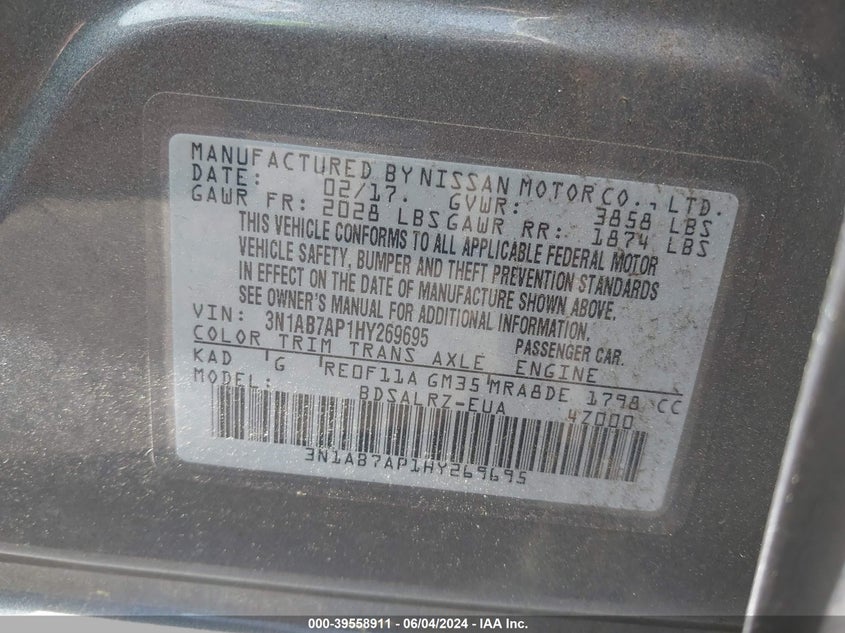 2017 Nissan Sentra Sr VIN: 3N1AB7AP1HY269695 Lot: 39558911