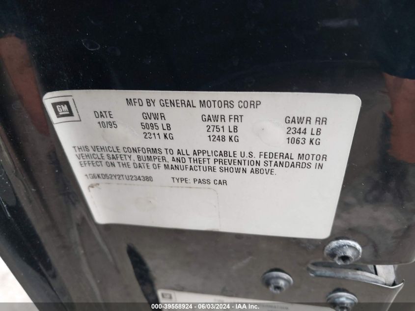 1996 Cadillac Deville VIN: 1G6KD52Y2TU234380 Lot: 39558924