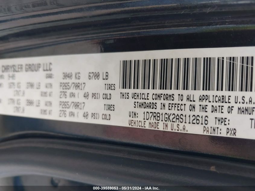 1D7RB1GK2AS112616 2010 Dodge Ram 1500 St