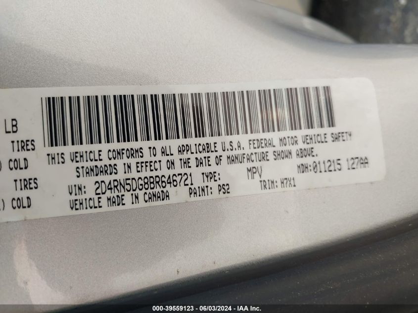 2011 Dodge Grand Caravan Crew VIN: 2D4RN5DG8BR646721 Lot: 39559123