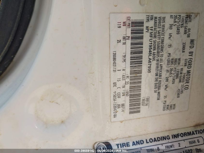 2008 Ford Expedition Limited VIN: 1FMFU19548LA67998 Lot: 39559142