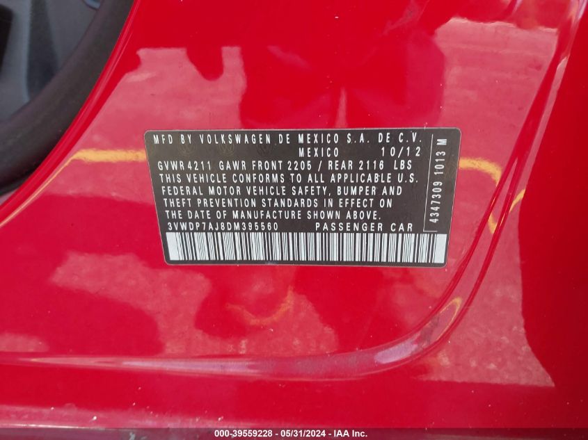 2013 VOLKSWAGEN JETTA 2.5L SE - 3VWDP7AJ8DM395560