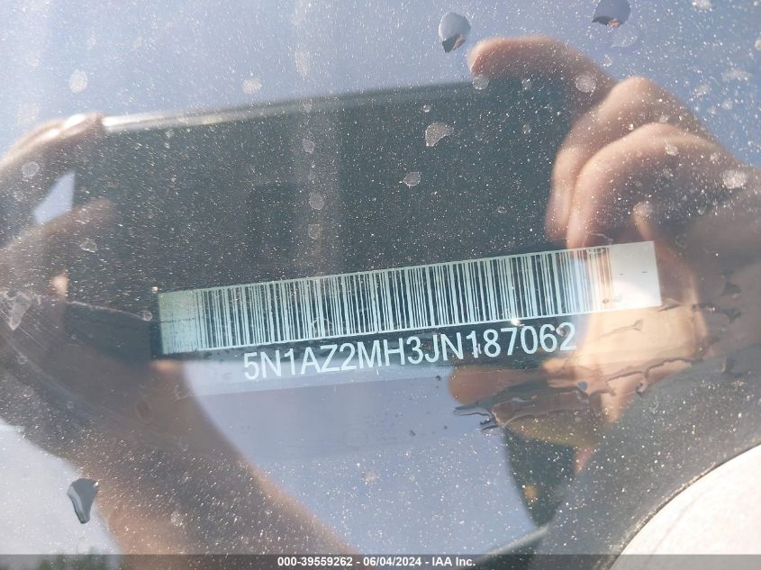 2018 Nissan Murano Sl VIN: 5N1AZ2MH3JN187062 Lot: 39559262