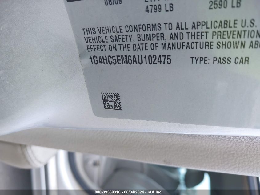 2010 Buick Lucerne Cxl VIN: 1G4HC5EM6AU102475 Lot: 39559310