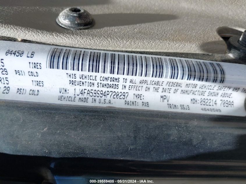 2004 Jeep Wrangler Sahara VIN: 1J4FA59S94P720297 Lot: 39559405