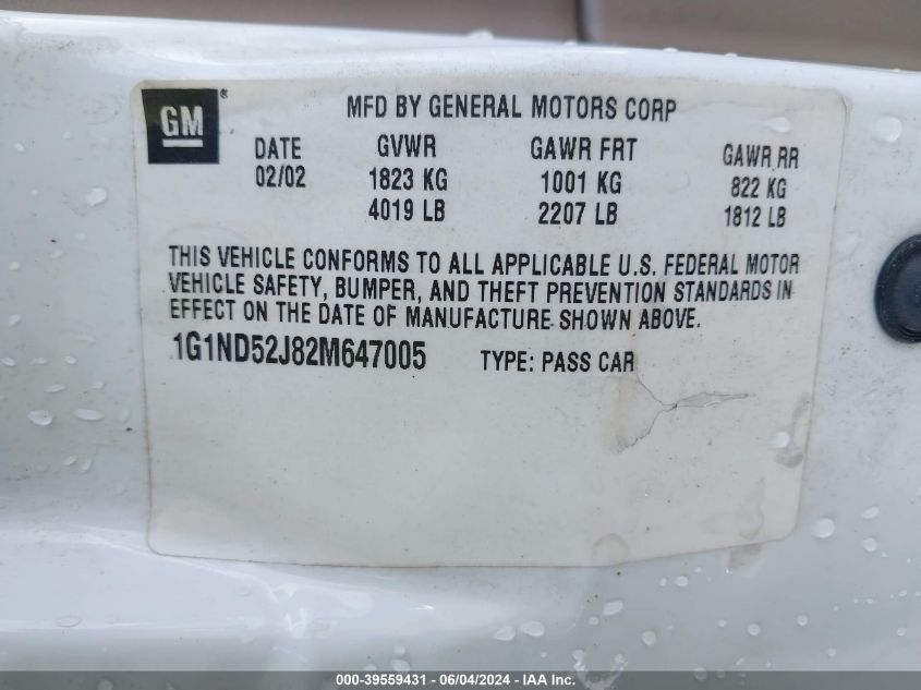 2002 Chevrolet Malibu VIN: 1G1ND52J82M647005 Lot: 39559431