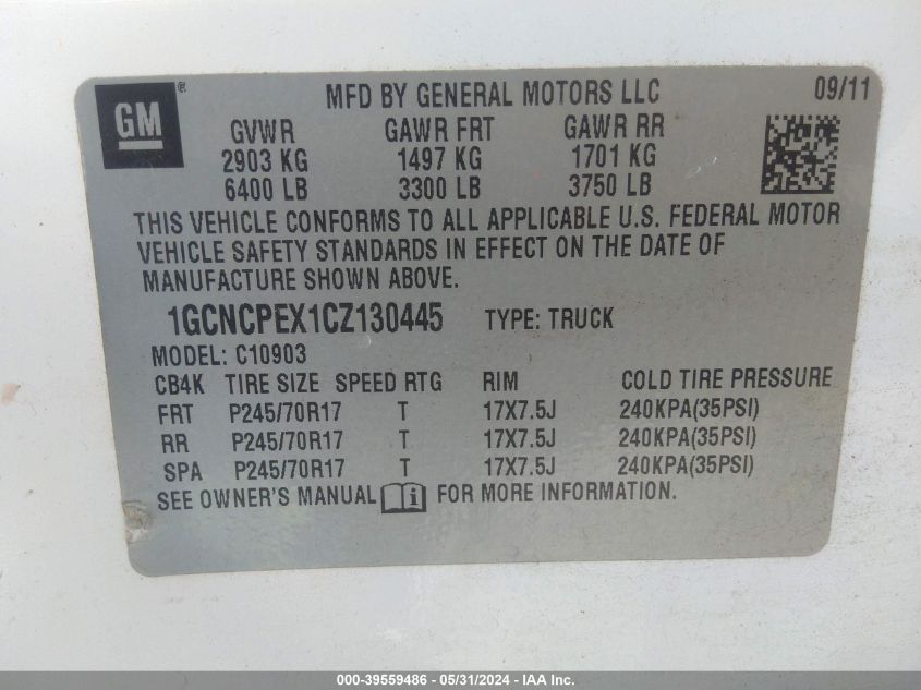 1GCNCPEX1CZ130445 2012 Chevrolet Silverado 1500 Work Truck