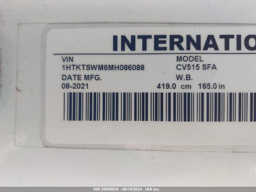 2021 International Cv VIN: 1HTKTSWM6MH086088 Lot: 39559635