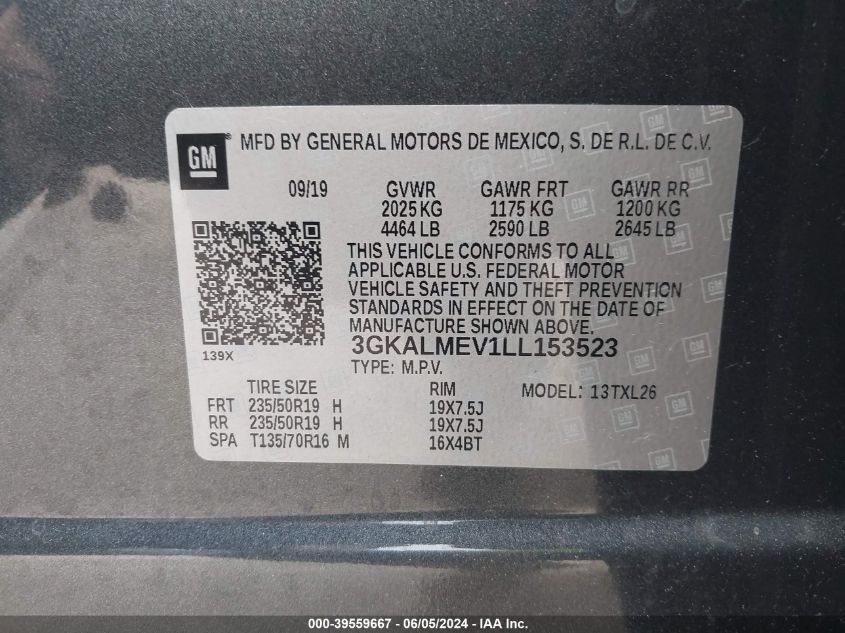 2020 GMC Terrain Fwd Sle VIN: 3GKALMEV1LL153523 Lot: 39559667