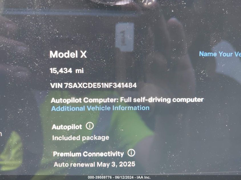 2022 Tesla Model X Dual Motor All-Wheel Drive/Plaid Tri Motor All-Wheel Drive VIN: 7SAXCDE51NF341484 Lot: 39559776