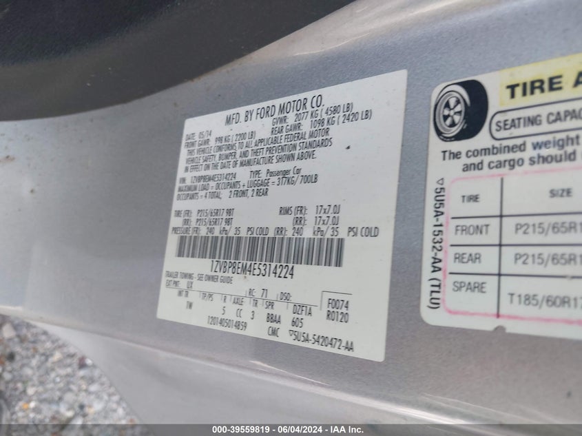 2014 Ford Mustang V6 VIN: 1ZVBP8EM4E5314224 Lot: 39559819