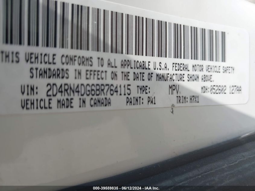 2011 Dodge Grand Caravan Express VIN: 2D4RN4DG6BR764115 Lot: 39559835
