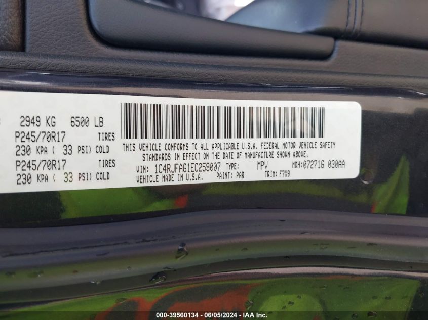 2014 Jeep Grand Cherokee Laredo VIN: 1C4RJFAG1EC259007 Lot: 39560134