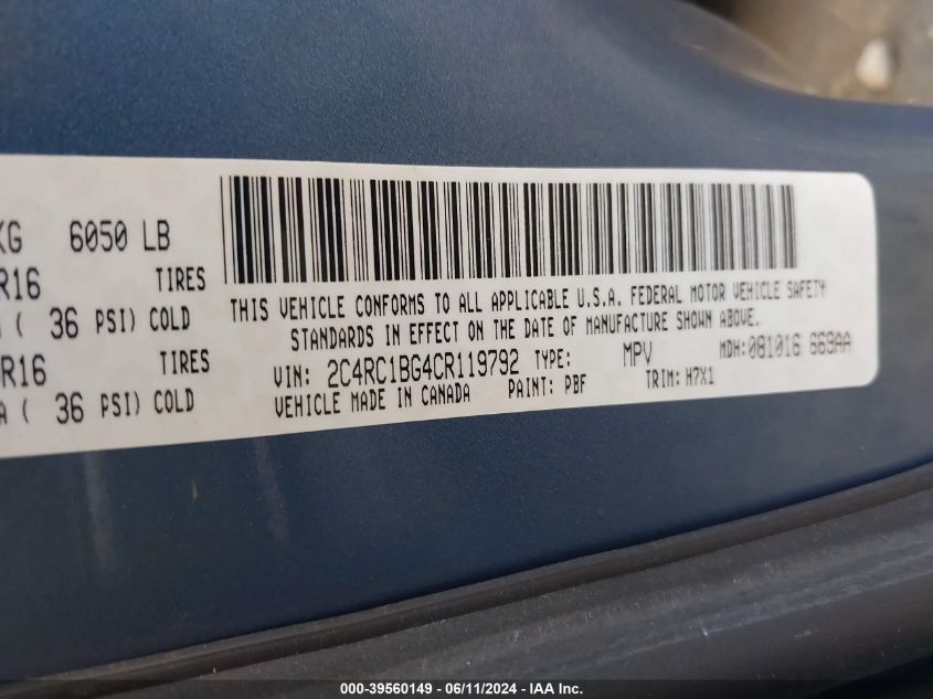 2012 Chrysler Town & Country Touring VIN: 2C4RC1BG4CR119792 Lot: 39560149